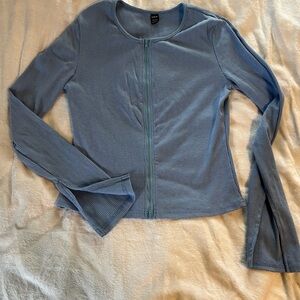 shein double zip up baby blue slim bodycon jacket with flare wrist #gym #shein